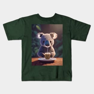 Koala with boba bubble tea Kids T-Shirt